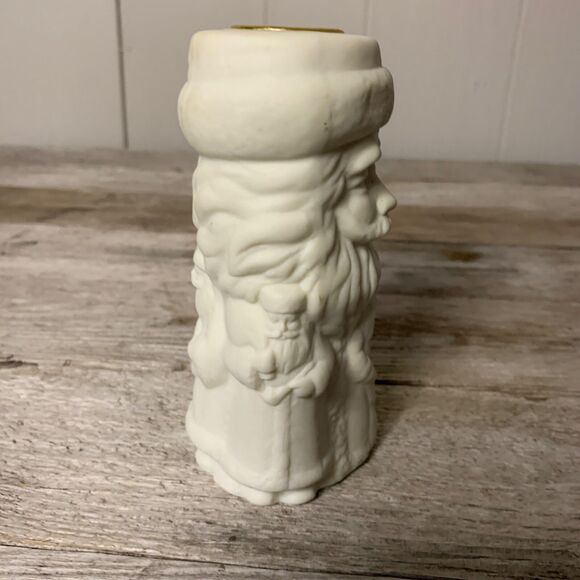 Santa Claus Christmas Pillar Candle Holders Ceramic Decor 5 in. Vintage Taiwan - Picture 4 of 10